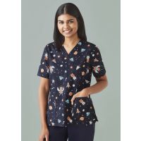 Womens Printed Space Party Scrub Top