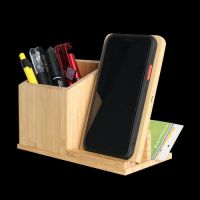 Multifunctional Bamboo Wireless Charger with Pen Holder